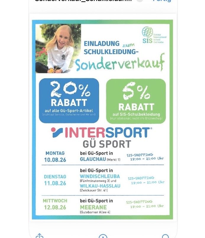 Sonderaktion für die Eltern der SIS-Schulen bei GÜ Sport